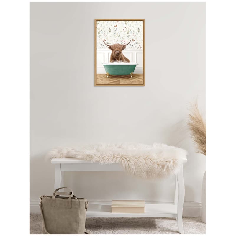 Kate and Laurel Sylvie Highland Cow in Meadow Bathtub Framed Canvas by Amy Peterson