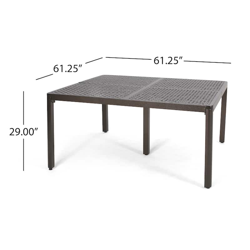 Riley Outdoor Dining Table, Glossy Black Metal Lattice, Square 61 Inch