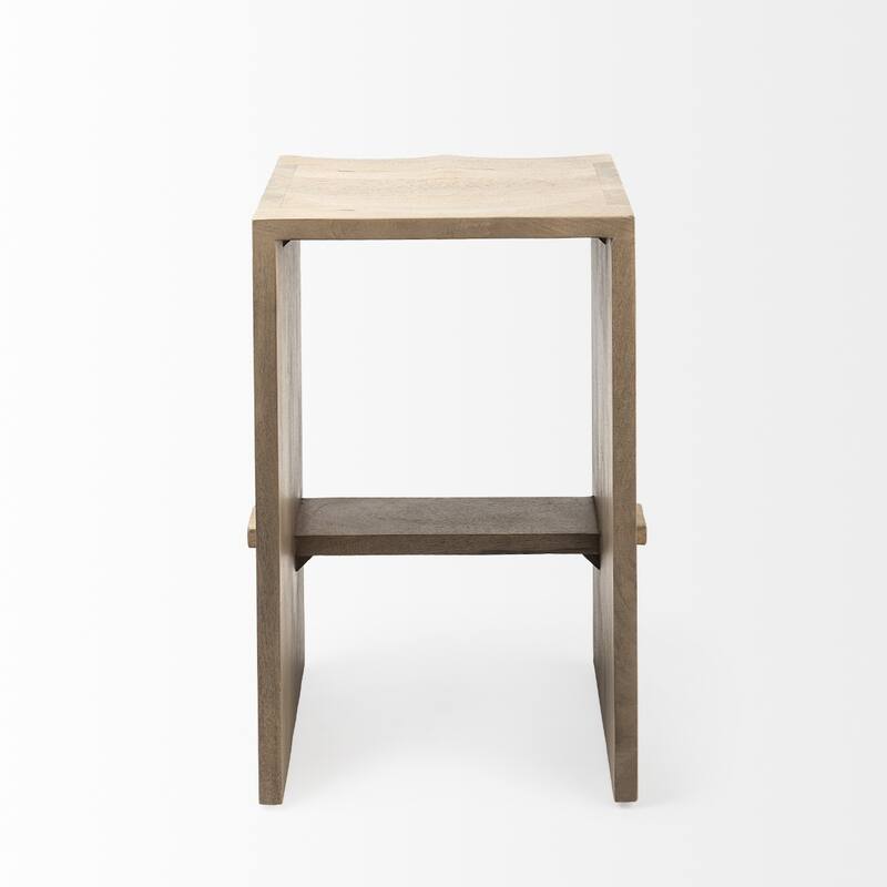 26-Inch Backless Counter Height Bar Stool Brown Solid Wood Seat Rustic Pedestal Base with Footrest - 26”H x 14”W x 16”D