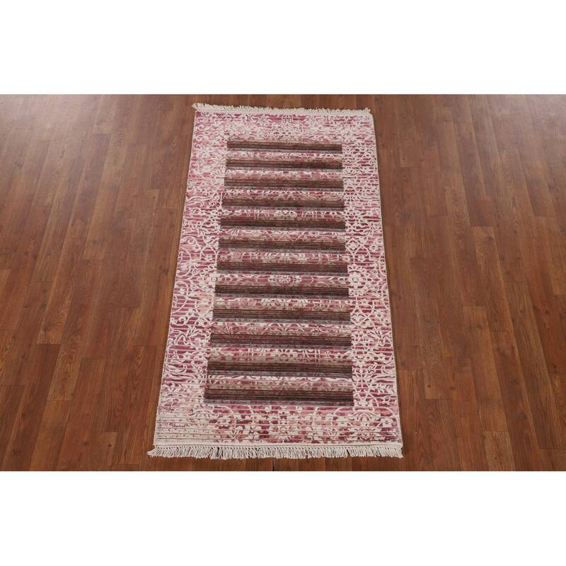 Striped Modern Abstract Oriental Accent Rug Handmade Wool Carpet - 2'7"x 4'10"