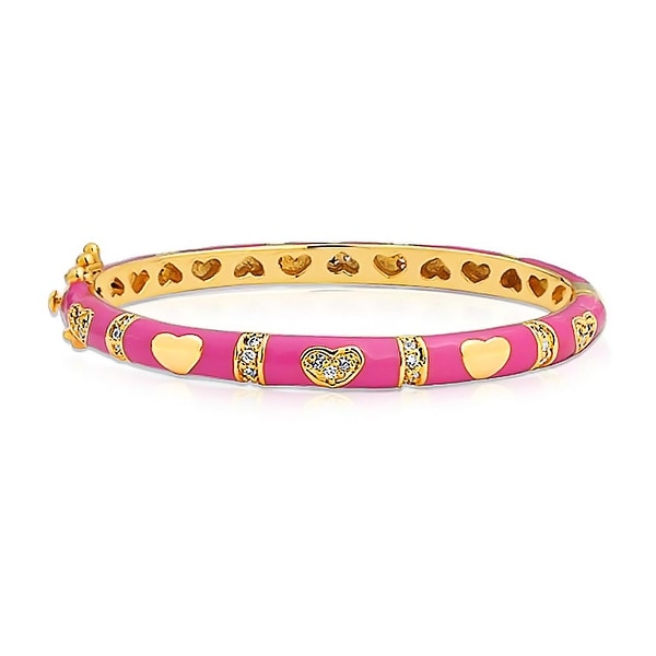 Shop Bling Jewelry Hot Pink Enamel CZ Gold Plated Kids Heart Baby ...