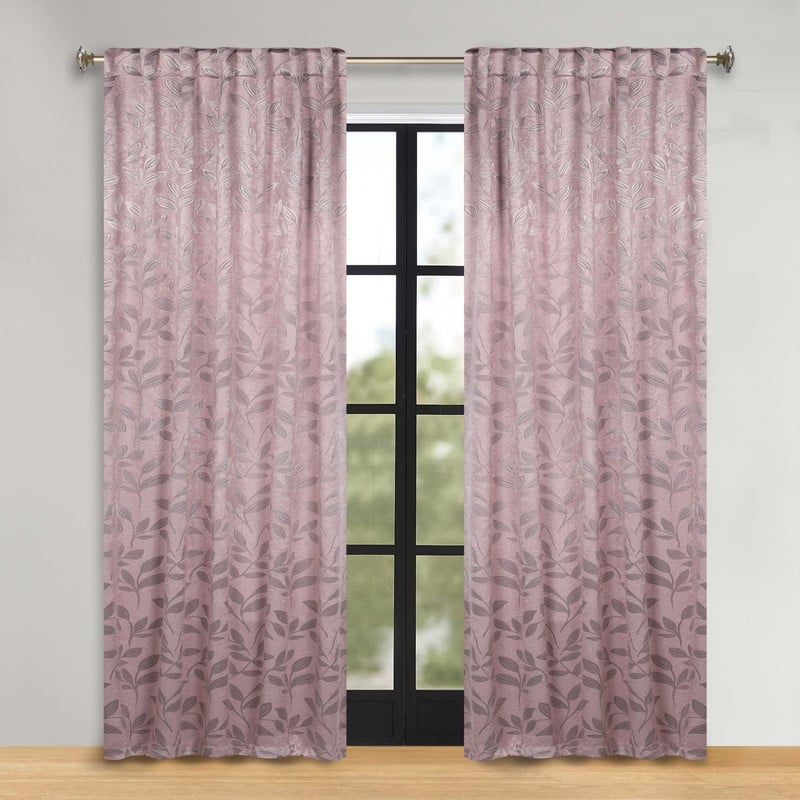 Superior Leaves Machine Washable Room Darkening Curtains with Back Tabs, Set of 2