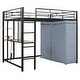 preview thumbnail 3 of 77, Twin/Full Size Loft Bed with Bulit-in Desk and LED Light, Metal Loft Bedframe with Wardrobe, Storage Shelves and Power Outlet