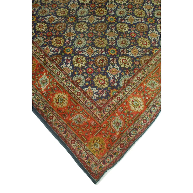 Fine Vintage Distressed Jade Navy/Orange Rug - 6'6" x 9'8"