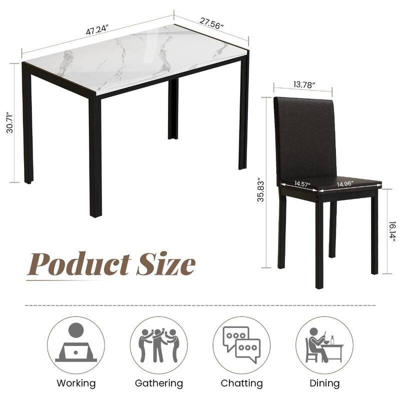 Mieres 5-Piece Dining Table Set with Faux Marble Top and 4 PU Leather Upholstery Chairs for Kitchen Dining Room