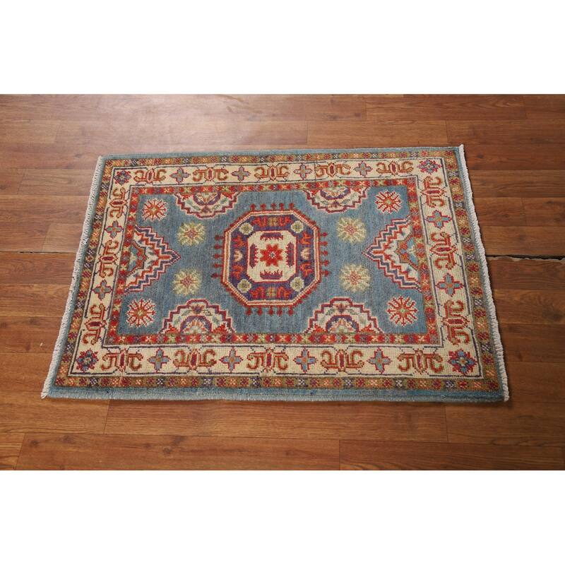 Light Blue Kazak Foyer Rug Hand-Knotted Wool Carpet - 2'0" x 3'0"