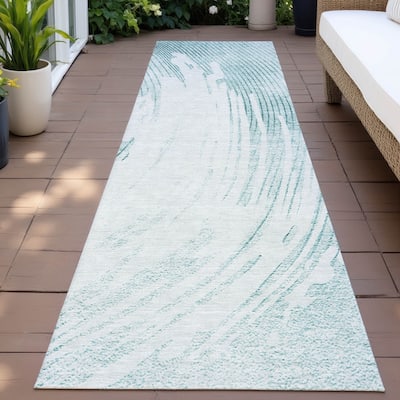 Machine Washable Indoor/Outdoor Contemporary Wave Chantille Rug