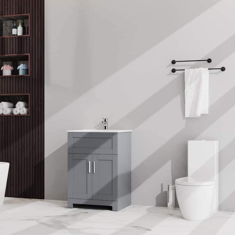 24 inches Freestanding Bathroom Vanity Set in Gray with Integrated Ceramic Sink