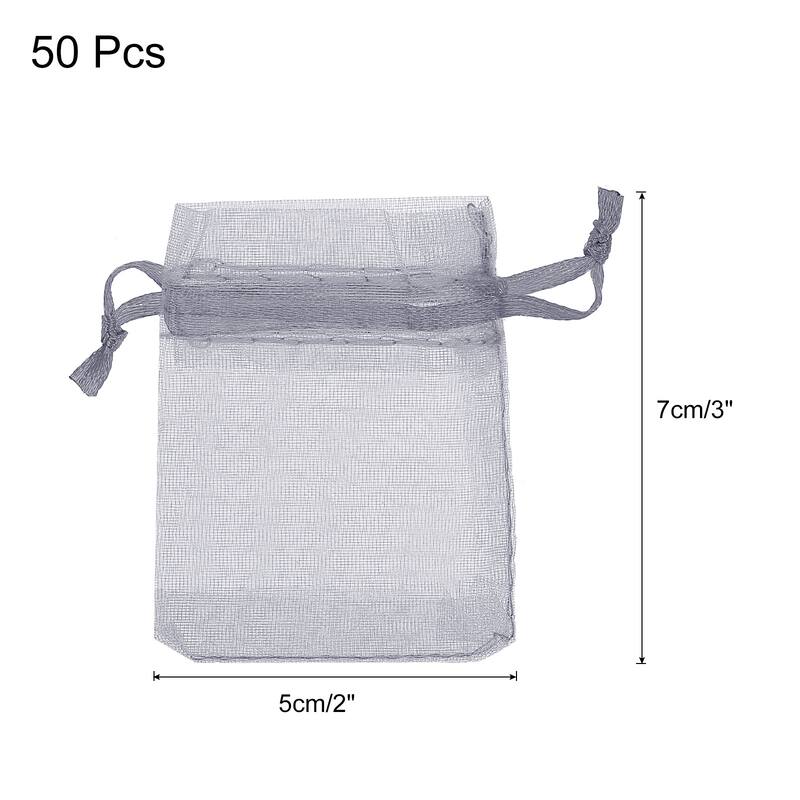 50pcs Organza Bags Drawstring Favor Pouches Sheer Mesh Bag for Wedding - Grey - 2 inch x 3 inch