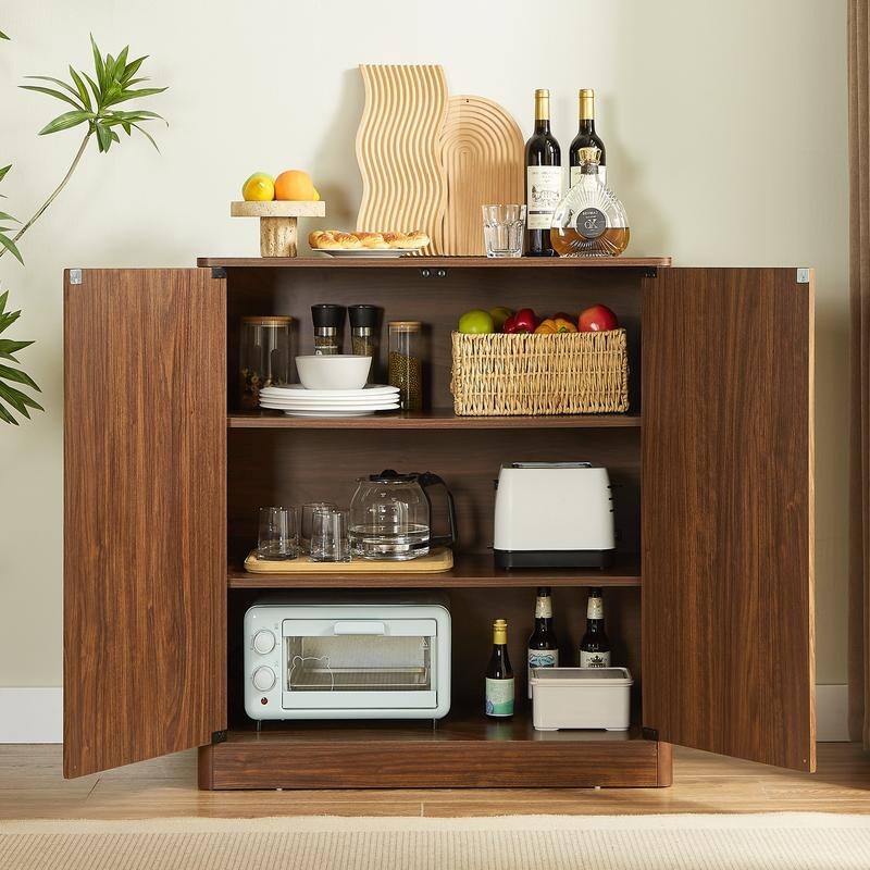 Fluted 31.5" Sideboard with Curved Design 2-Door Storage Cabinet for Stylish Organization