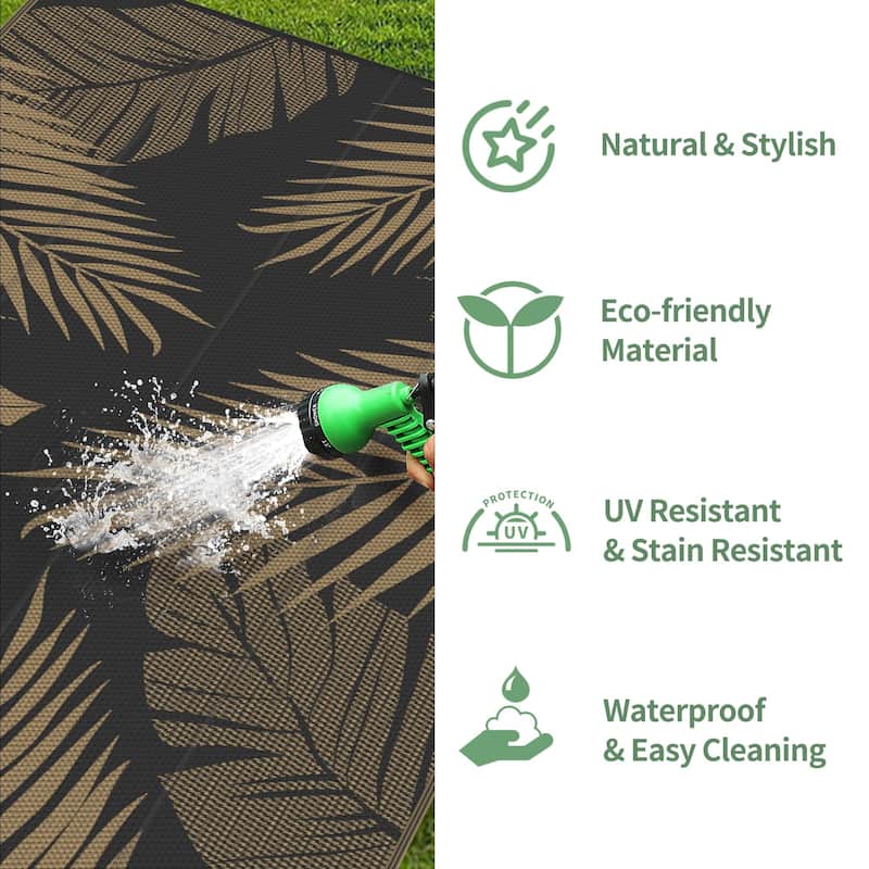 Mcow Palm Leaf Collection Reversible Woven Waterproof Outdoor Area Rug