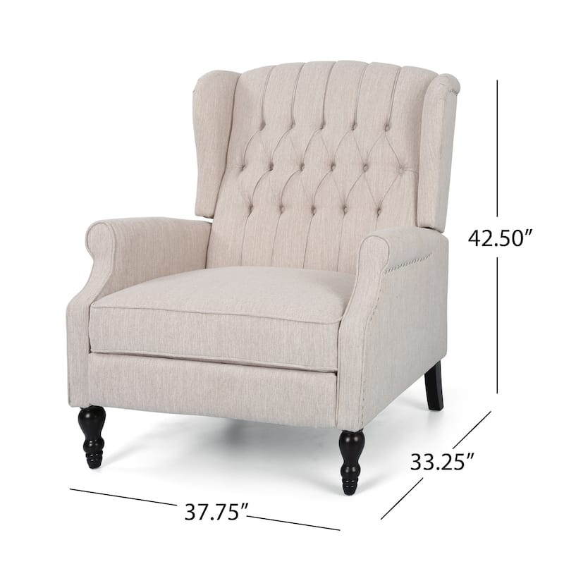 Oversized Wingback Push-Back Recliner with Footrest, Tufted Back, Nailheads