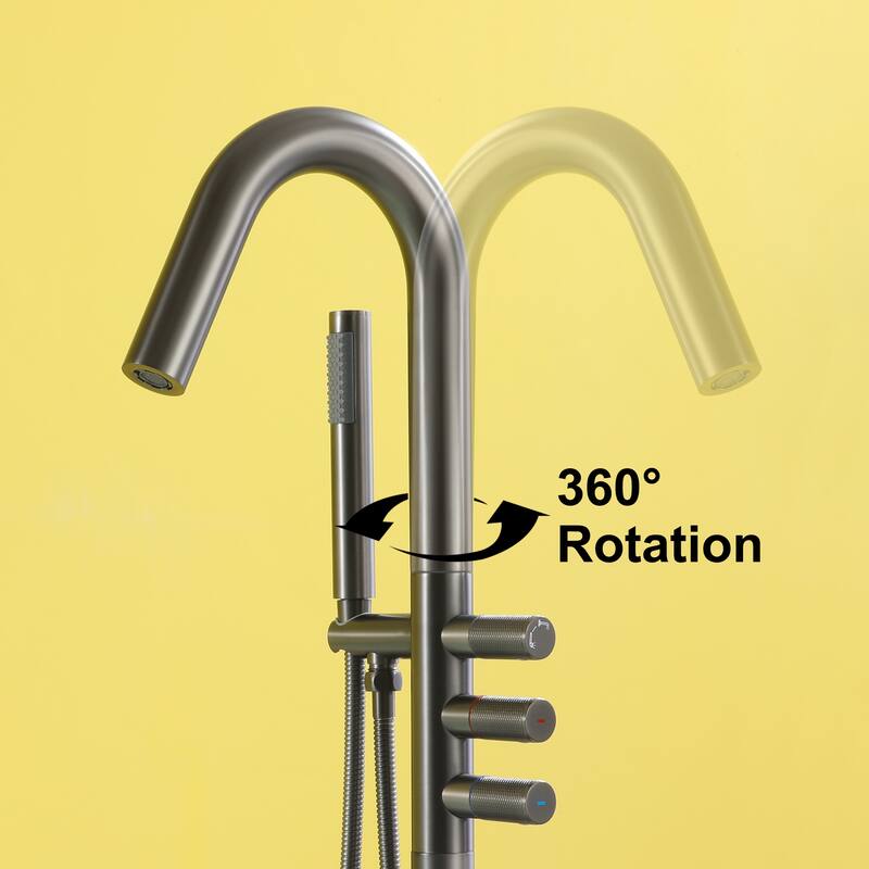 Freestanding Floor Mount 3-Handle Bath Tub Filler Faucet with Handheld Shower