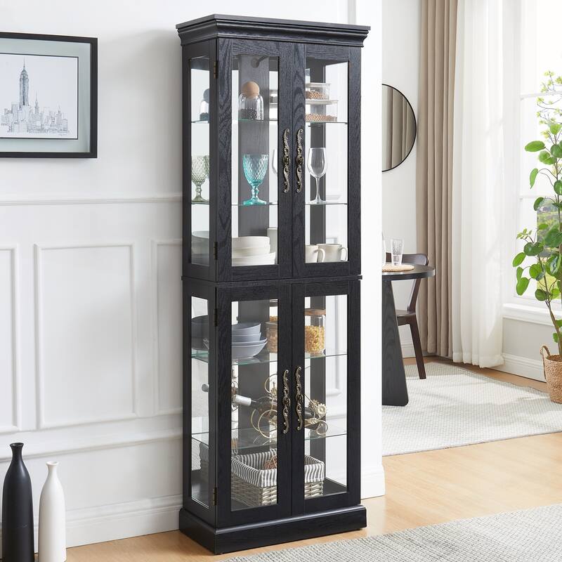 Elegant Lighted Glass Curio Display Cabinet for Living Room and Kitchen