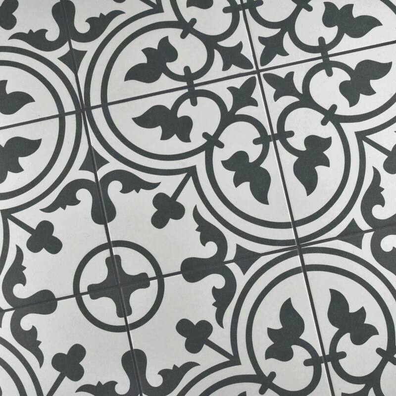 Merola Tile Arte White Encaustic 9.75" x 9.75" Porcelain Floor and Wall Tile
