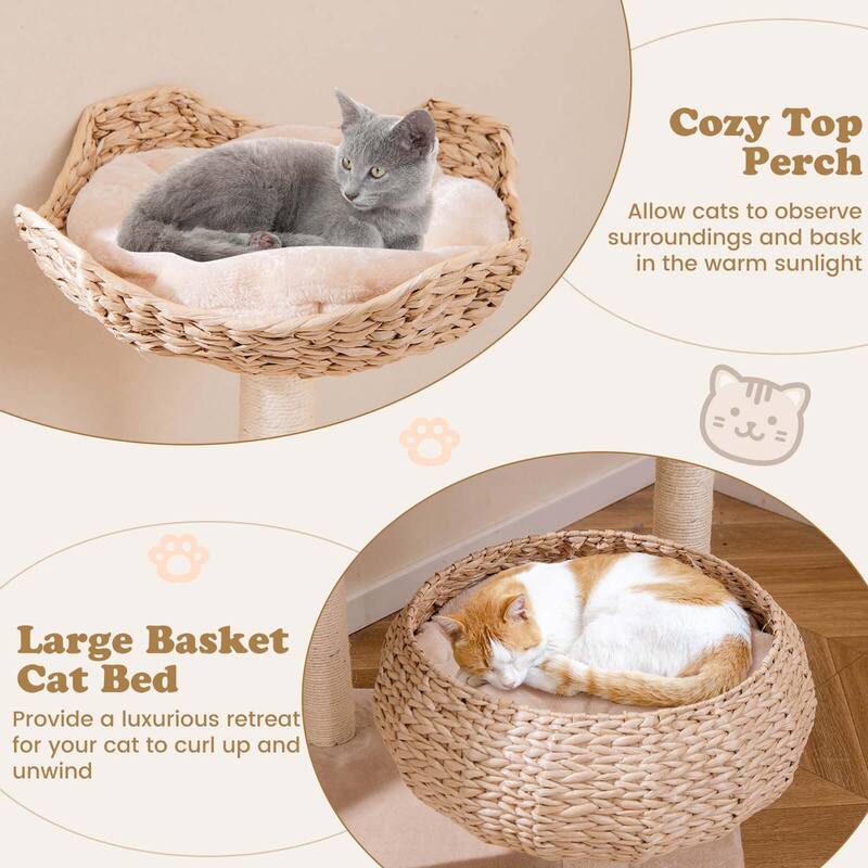 Costway 58" Cattail Cat Tower with Sisal Scratching Posts Perch Basket - See Details