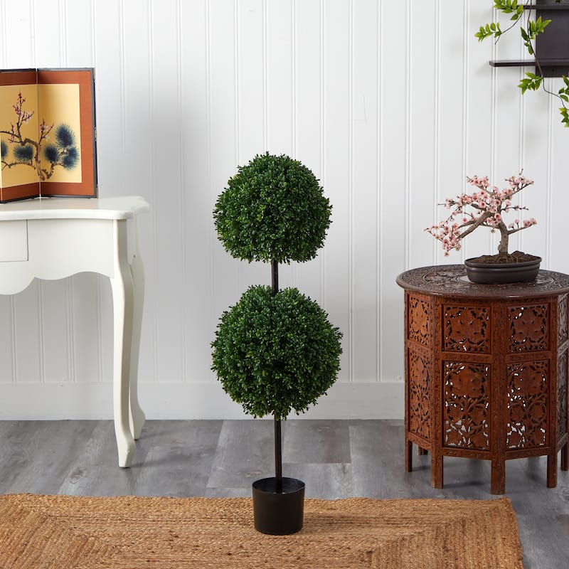 3.5' Boxwood Double Ball Topiary UV Resistant (Indoor/Outdoor) - Green