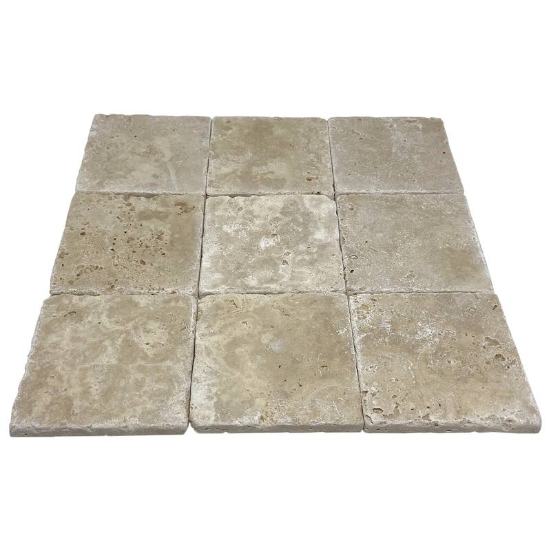 Ivory Travertine 4" x 4" Tumbled Tile