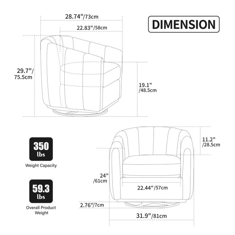 32.3" W Modern Swivel Accent Chair,Chenille Single Sofa Seating