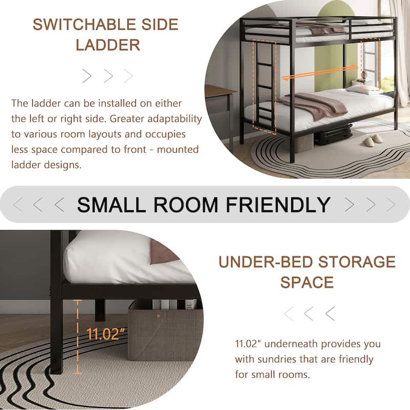 Sturdy Twin Over Twin Bunk Bed Metal Black for Kids and Adult,Twin Over Twin Bunk Bed,Beds for Bedroom