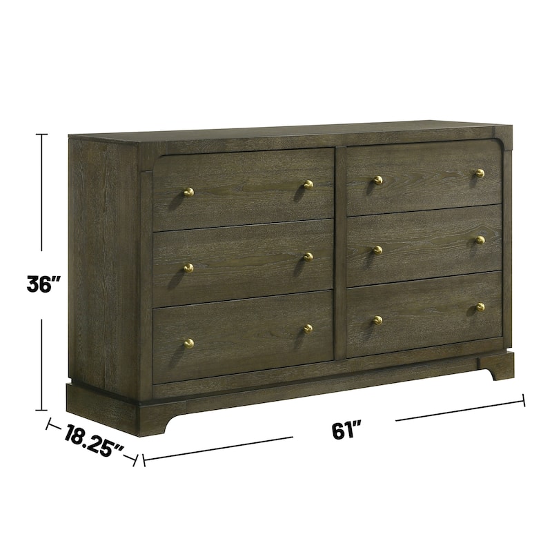 6 Drawers Wooden Dresser with Brass Knobs in Dark Cocoa