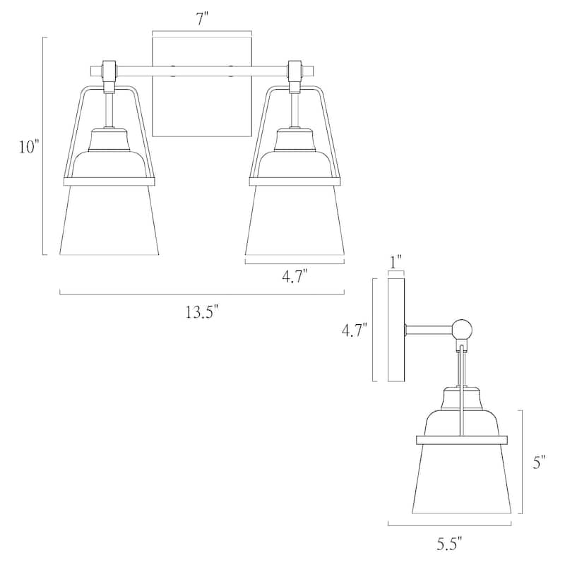 Modern Contemporary Dimmable Black 2-Light Bathroom Vanity Lights Gold Bracket Bar Wall Sconce - L 13.4" x D 5.7" x H 10"