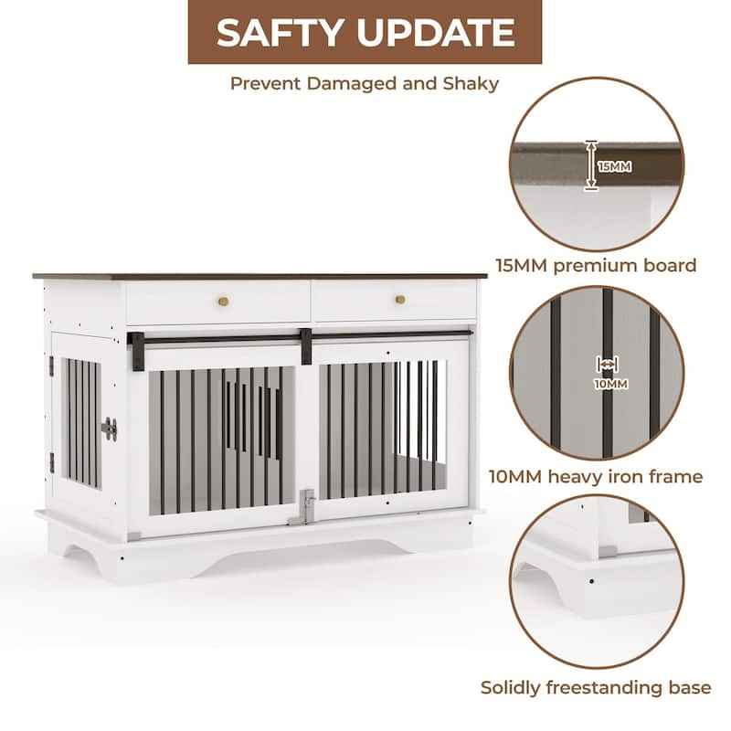 Dog Crate Furniture with Barn Door, Removable Divider, 47"