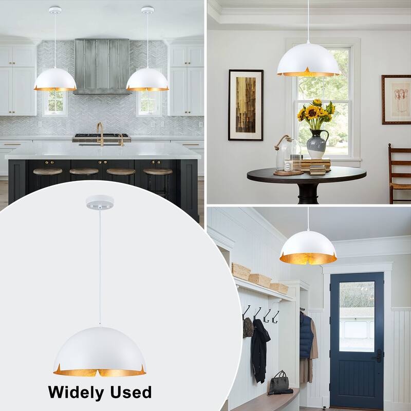 Modern 15" Iron Dome Pendant Light with Gold Foil Interior - Dia.15-in