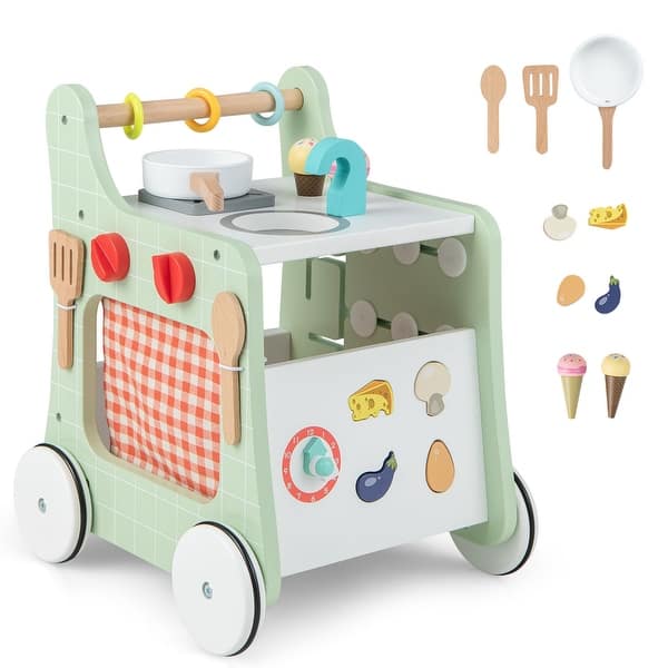 slide 2 of 10, Costway 6-in-1 Baby Push Walker Wooden Strollers Learning Activity - See Details Green + White - See Details