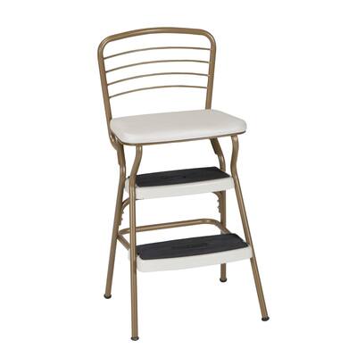 Retro Chair + Steel Step Stool with Flip-Up Seat