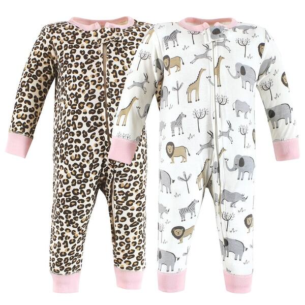 slide 1 of 1, Hudson Baby Infant Girl Cotton Sleep and Play, Safari Leopard 0-3 Months - Safari Leopard