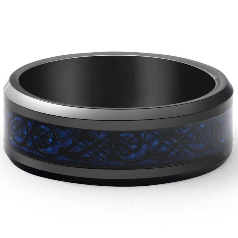 Bliss Diamond Men's Black Dragon Black Tungsten Ring 8mm Wedding Band Comfort Fit Ring