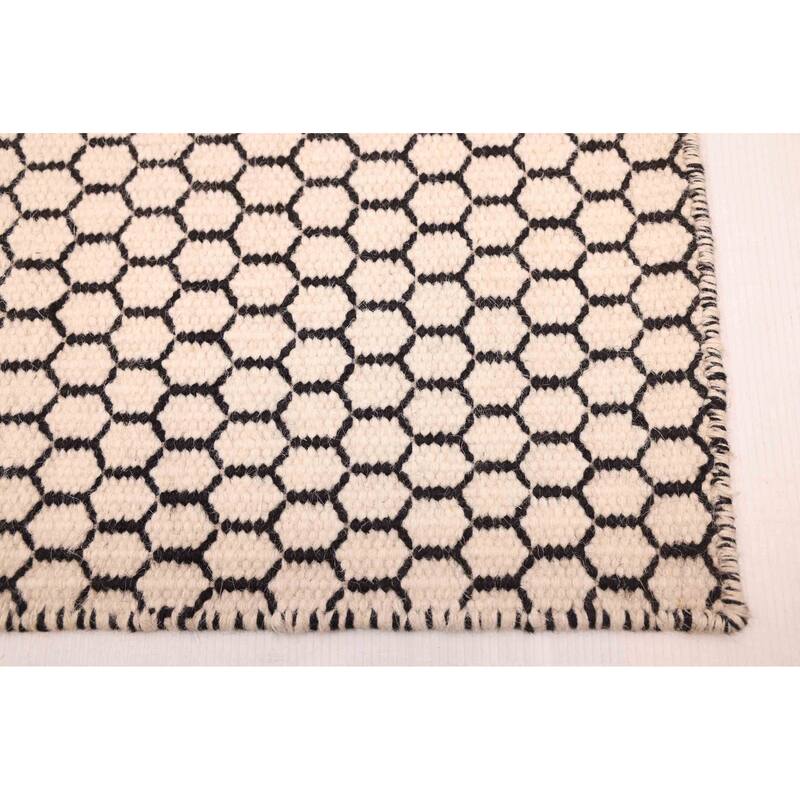 ECARPETGALLERY Flat-Weave Nevada Cream Wool Kilim - 5'5 x 7'4