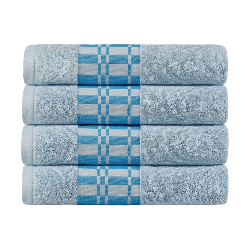 Superior Larissa Cotton Embroidered Geometric Border Bath Towel Set of 4