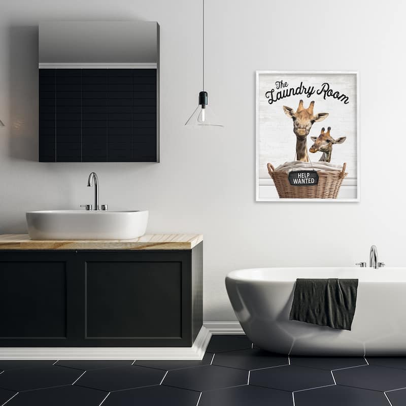 Stupell Help Wanted Laundry Room Giraffes Framed Giclee Art Design By Lettered and Lined