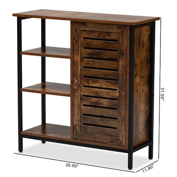Wayland Modern Rustic Brown Wood and Metal Shoe Storage Cabinet - Bed ...