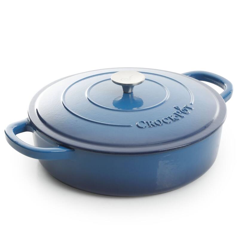 Craftsman 7 Quart Dual Handle Cast Iron Low Round Dutch Oven in Deep Blue