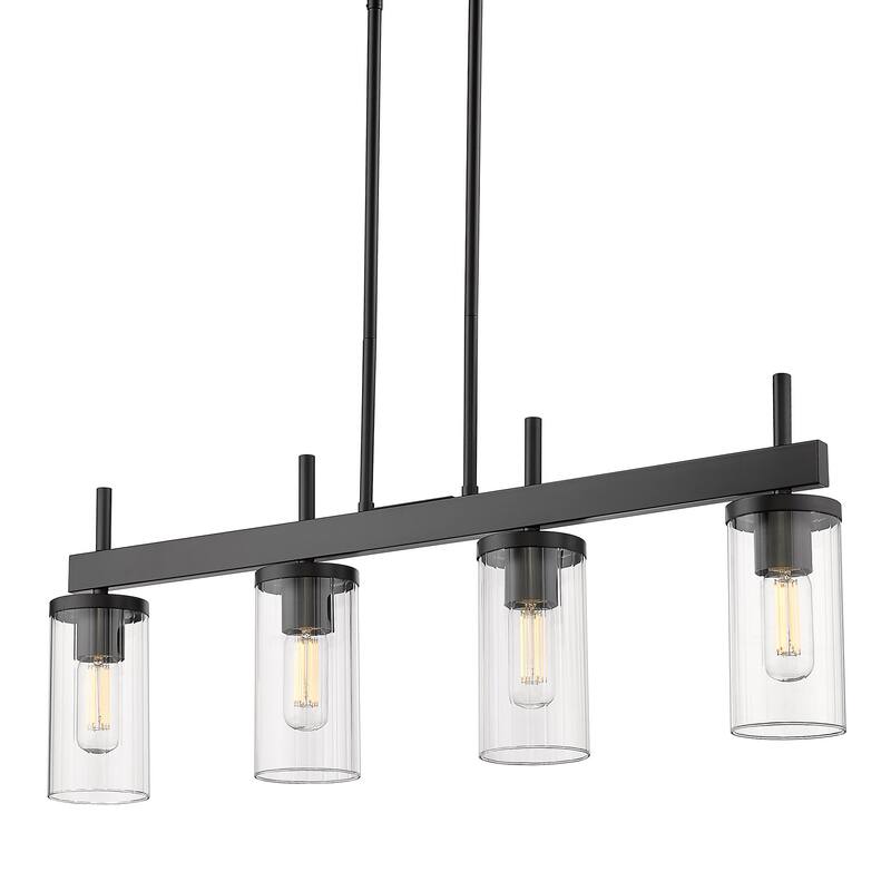 Copper Grove DeBruy 4-light Linear Pendant - Matte Black with Ribbed Clear Glass