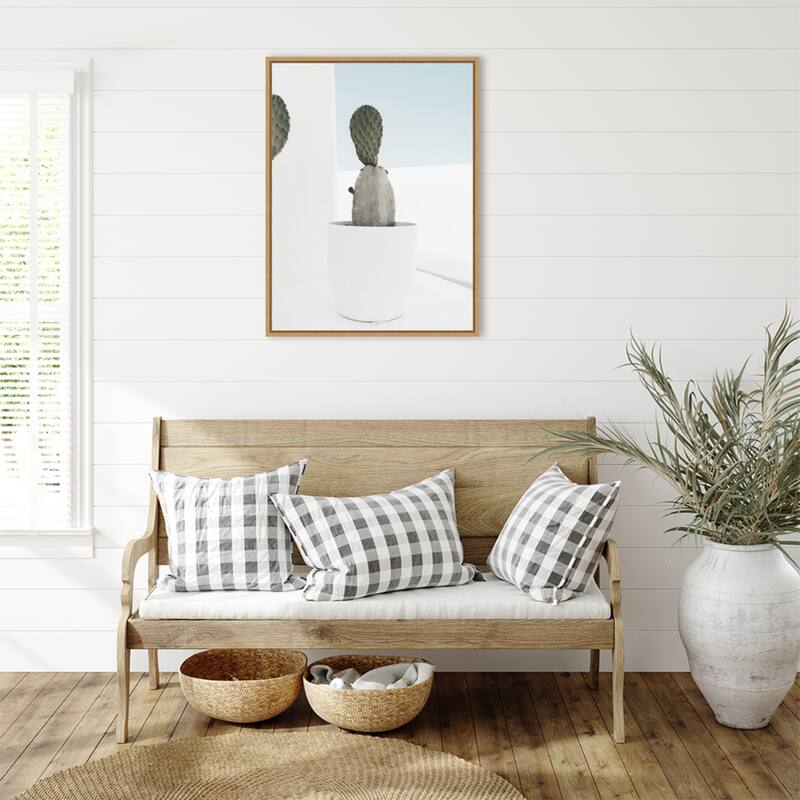 Minimal Cactus Santorini by Bella Eve Framed Canvas Wall Art Print - Sylvie Natural