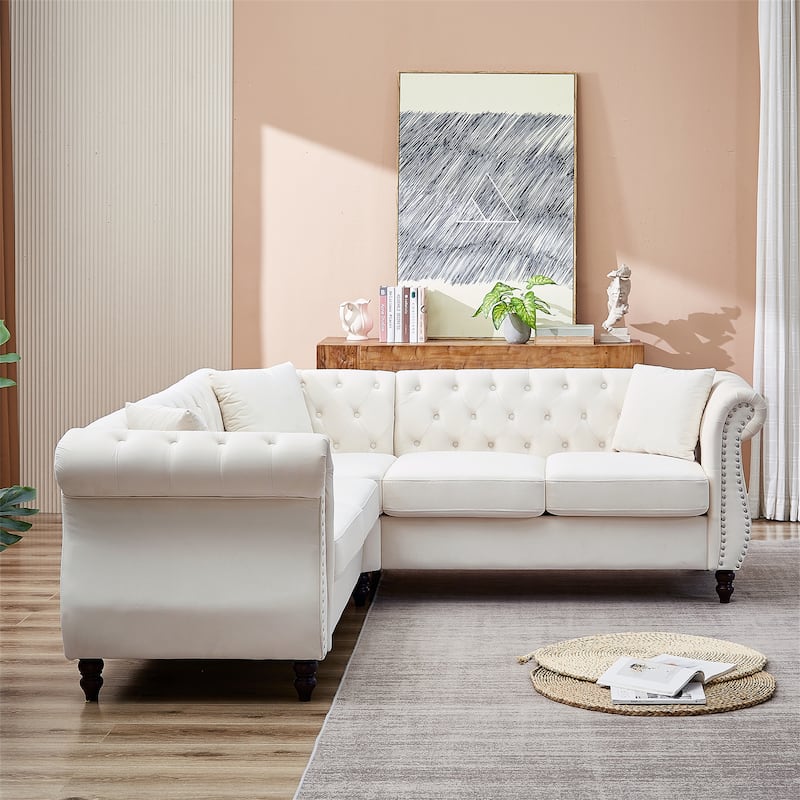 L-Shaped Corner Sectional Sofas with 3 Pillows