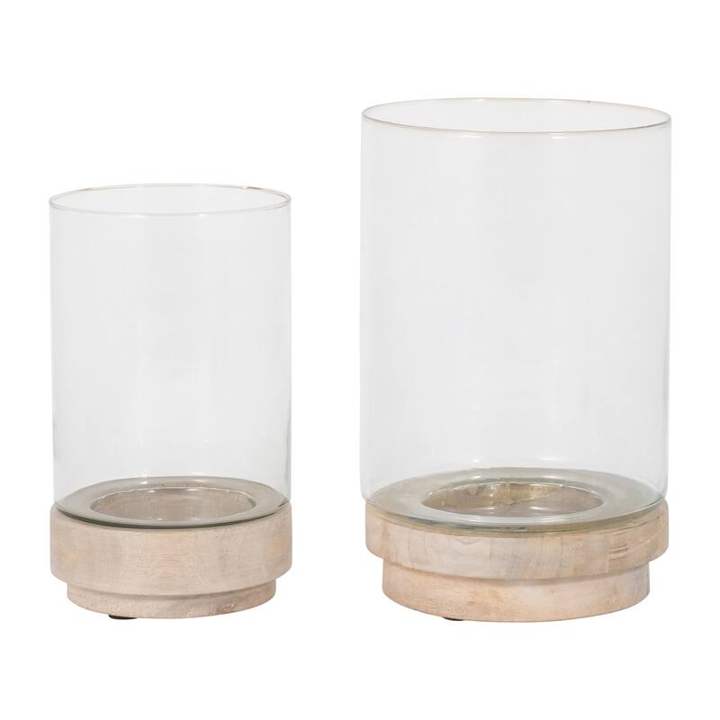 Sagebrook Home Iron and Glass Candle Holders on Mango Wood Base - Elegant Home Decor Essentials for Serenity - 7" x 7" x 11"