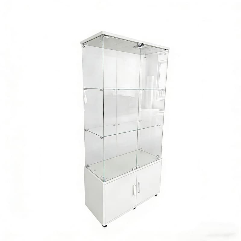 Double-door four-layer cabinet-style storage cabinet,display cabinet,wine cabinet,with remote-controlled lights,adjustable feet