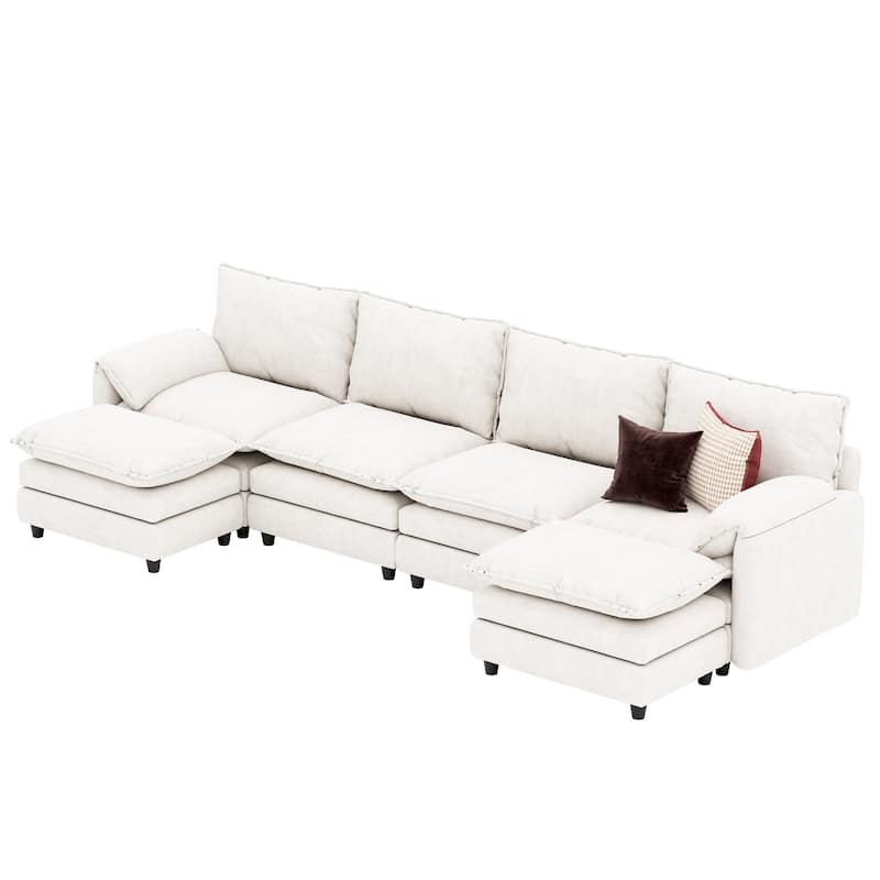 142 Inch Modular Velvet Sectional Sofa with Movable Ottoman Pillow Armrest and Deep Seats for Living Room Apartment or Office