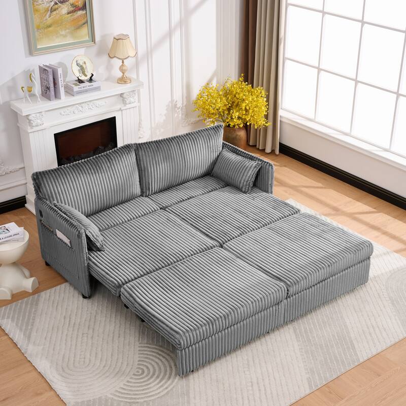Roomfitters 73" Modern Corduroy Sofa Bed with Pull-out Sleeper Design, Modular Daybed with Storage Pocket & Pillows