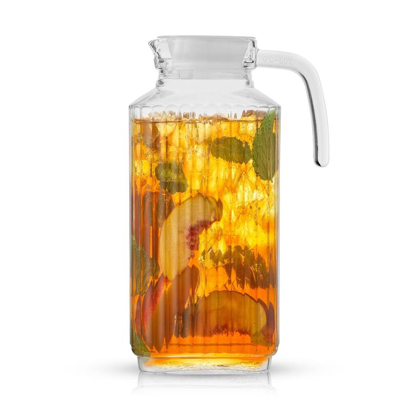 JoyJolt Beverage Serveware Glass Pitcher with Handle & 2 Lids - 60 oz
