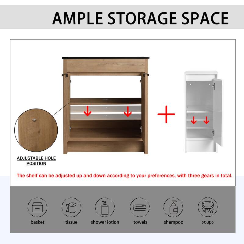 72" Freestanding Bathroom Vanity Set with Adjustable Storage Cabinets, Black Ceramic Sink