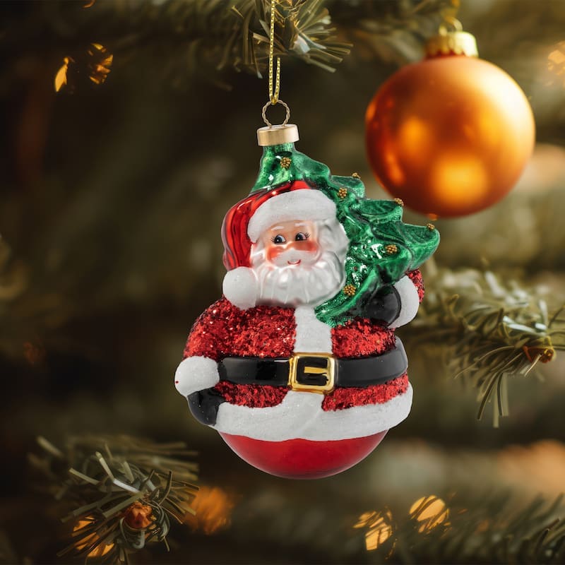 Santa and Yule Tree Delivery Christmas Ornament - 4.5"