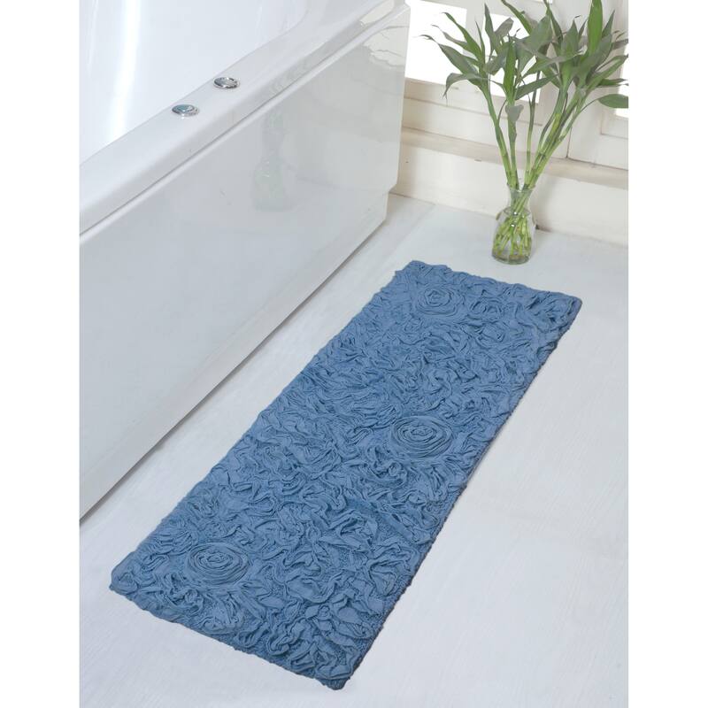 Bell Flower Bathroom Rug, Cotton Soft, Water Absorbent Bath Rug, Non Slip Shower Rug Machine Washable 21"x54" Runner - Sky Blue