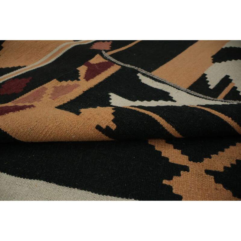 Hand Woven Oriental 100% Wool Carpet Southwestern Tribal Black Kilim Area Rug - 13' 1'' X 9' 10''
