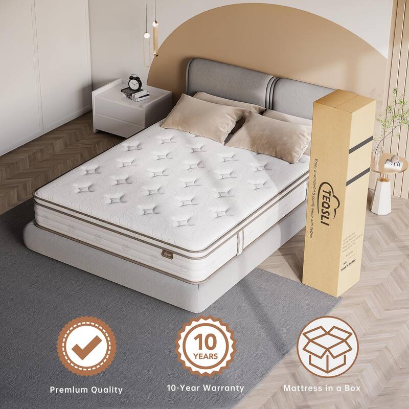 Queen Mattress 12 Inch, Cool Eggshell Memory Foam and 7 Zone Pocket